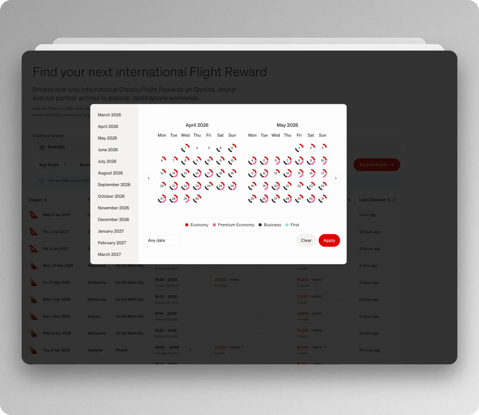 Qantas Classic Reward Search Tool