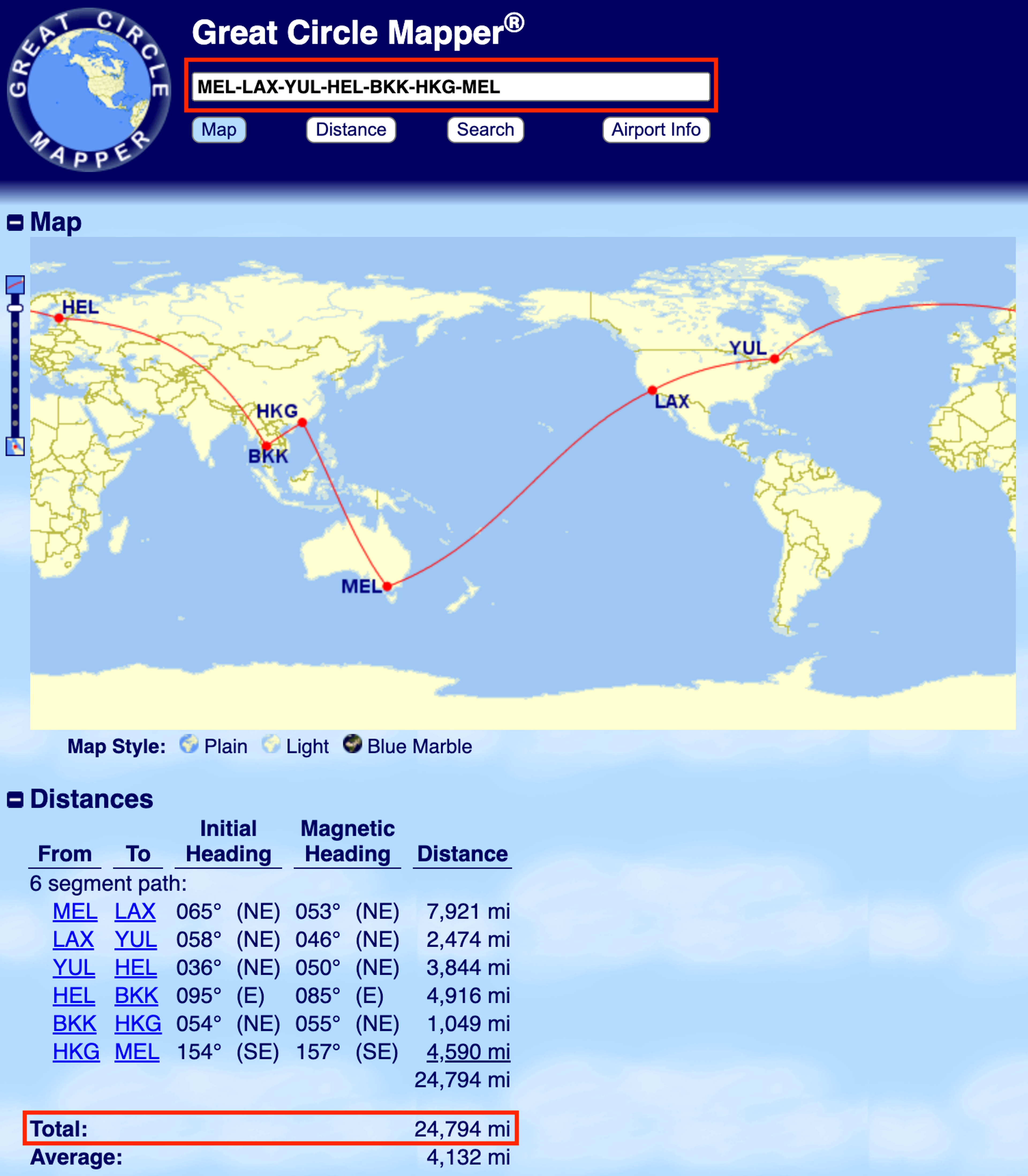 Qantas Oneworld RTW Great Circle Mapper