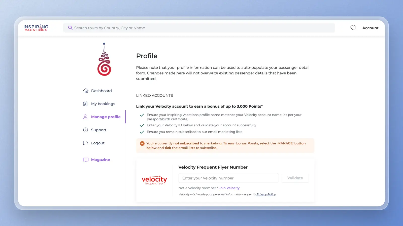 Earn 3,000 Velocity Points with Inspiring Vacations