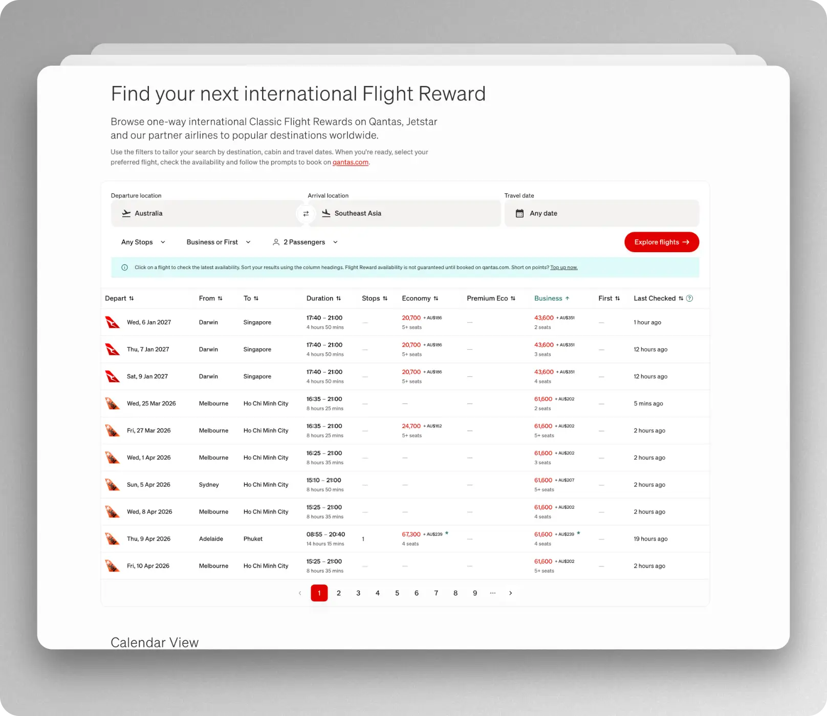 Qantas Classic Reward Search Tool