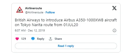 British Airways New A350 To Start Flying Tokyo Route Tweet