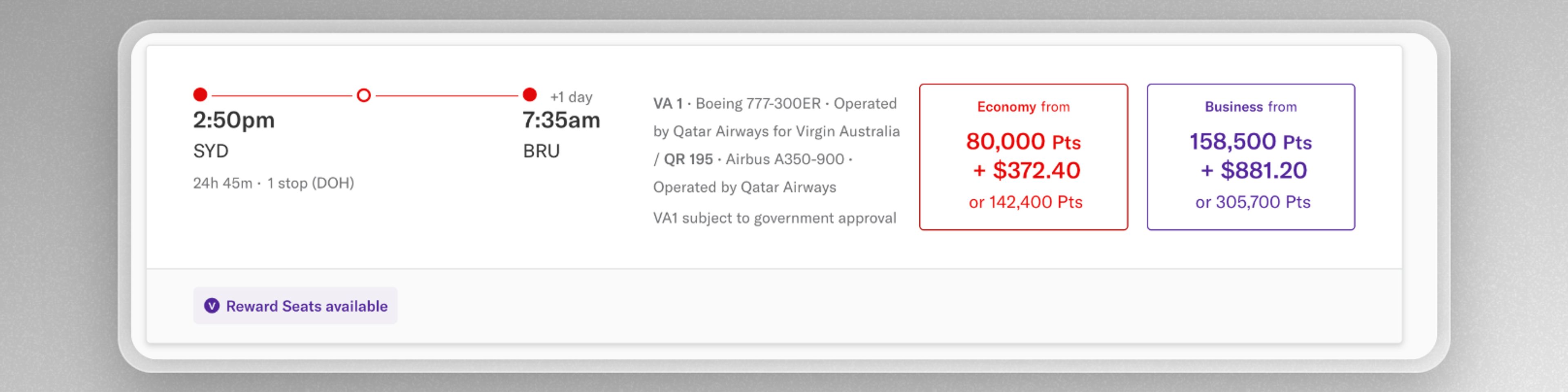 Sydney to Brussels using Velocity points