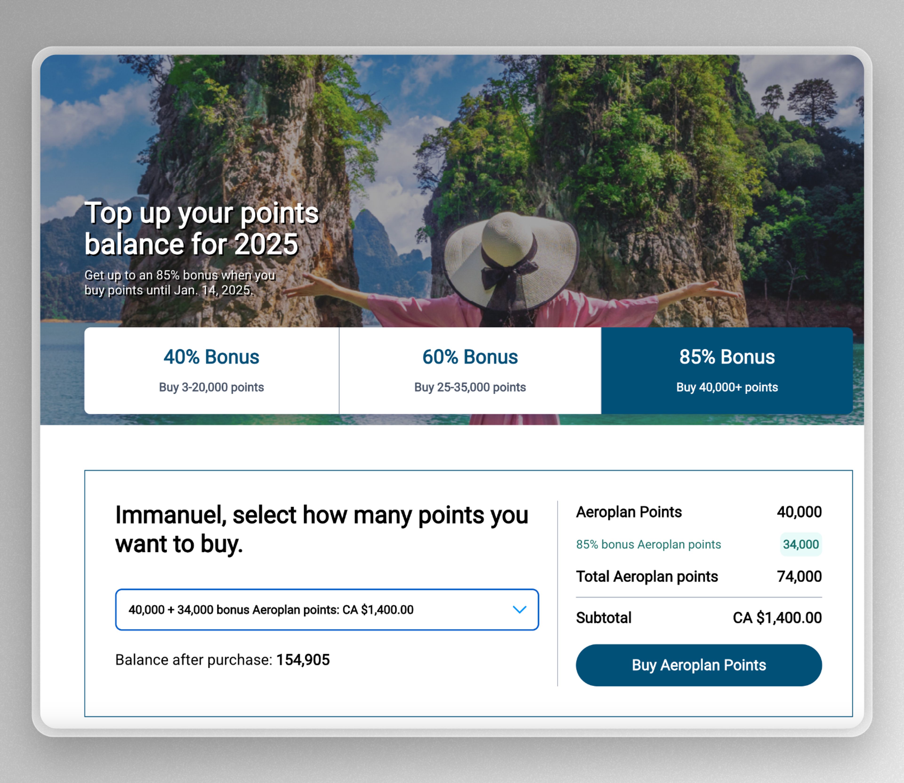 Buy Aeroplan with bonus points