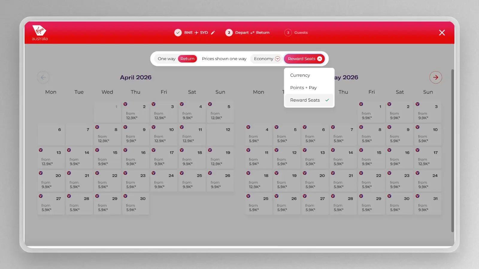 You compare cabin types & payment methods in the same window