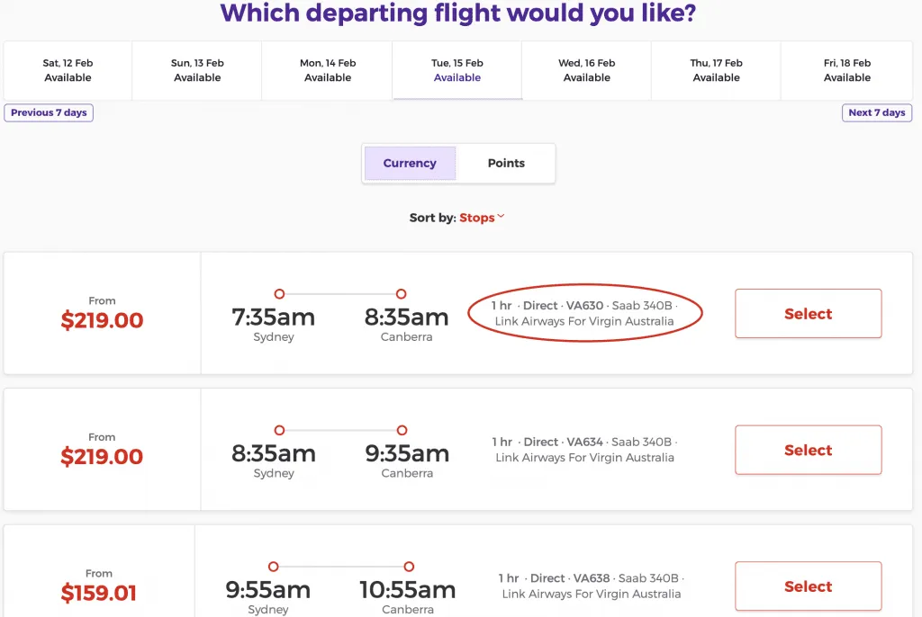 seat selection page.