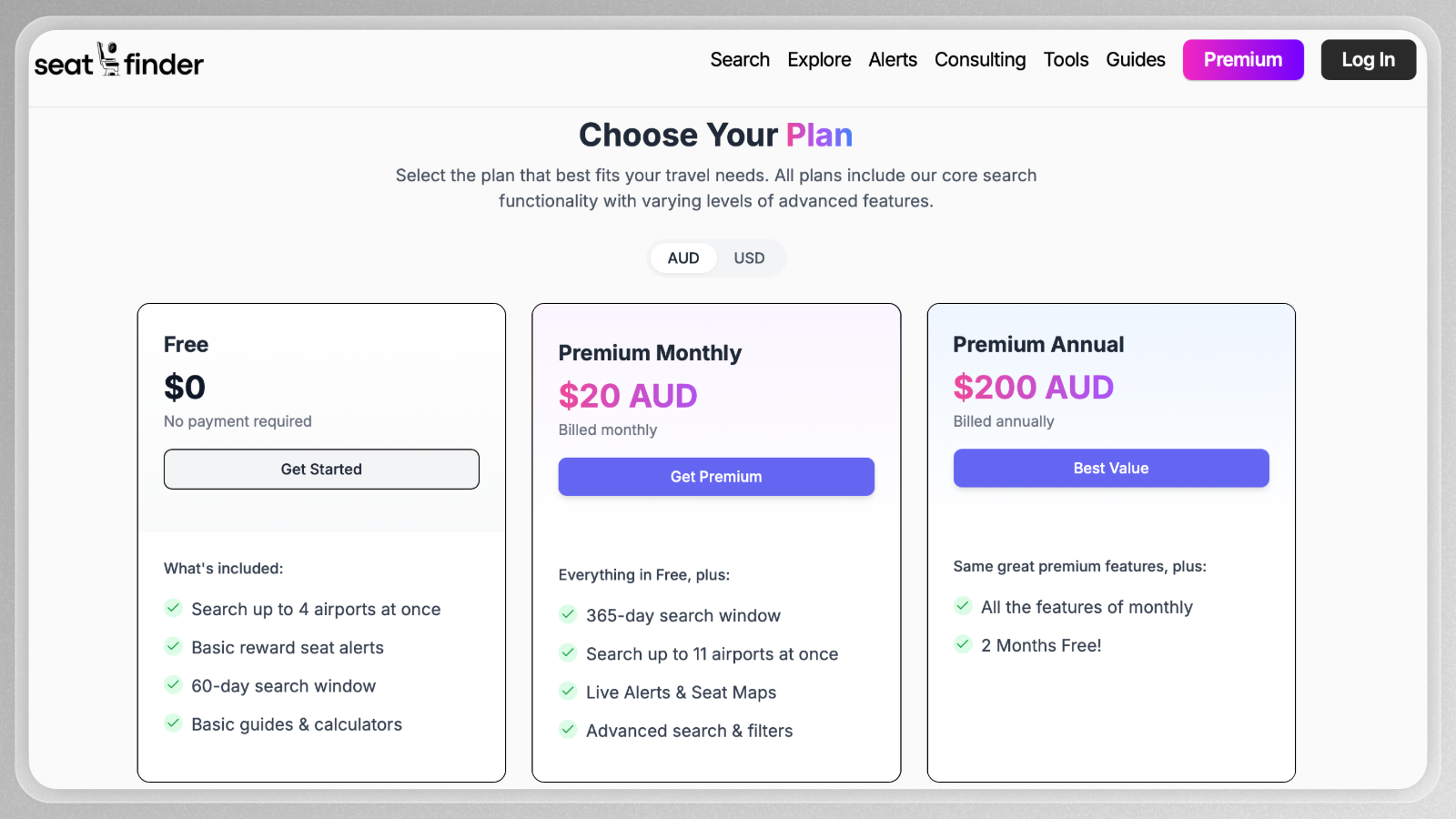 Seatfinder membership tiers