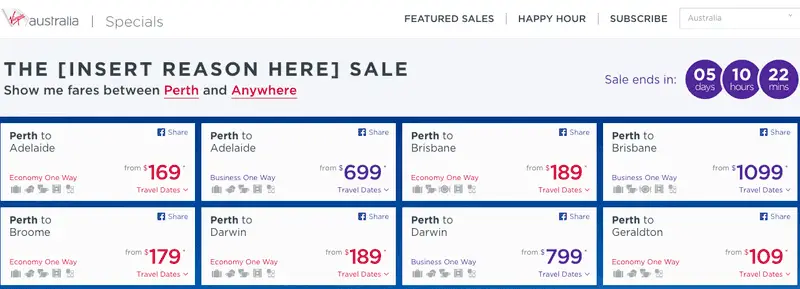 virgin australia sale