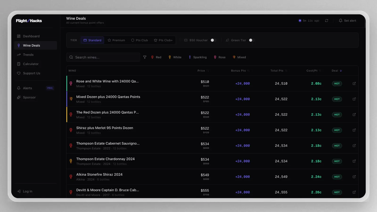 The Flight Hacks Qantas Wine Tracker locates the best wine deals!