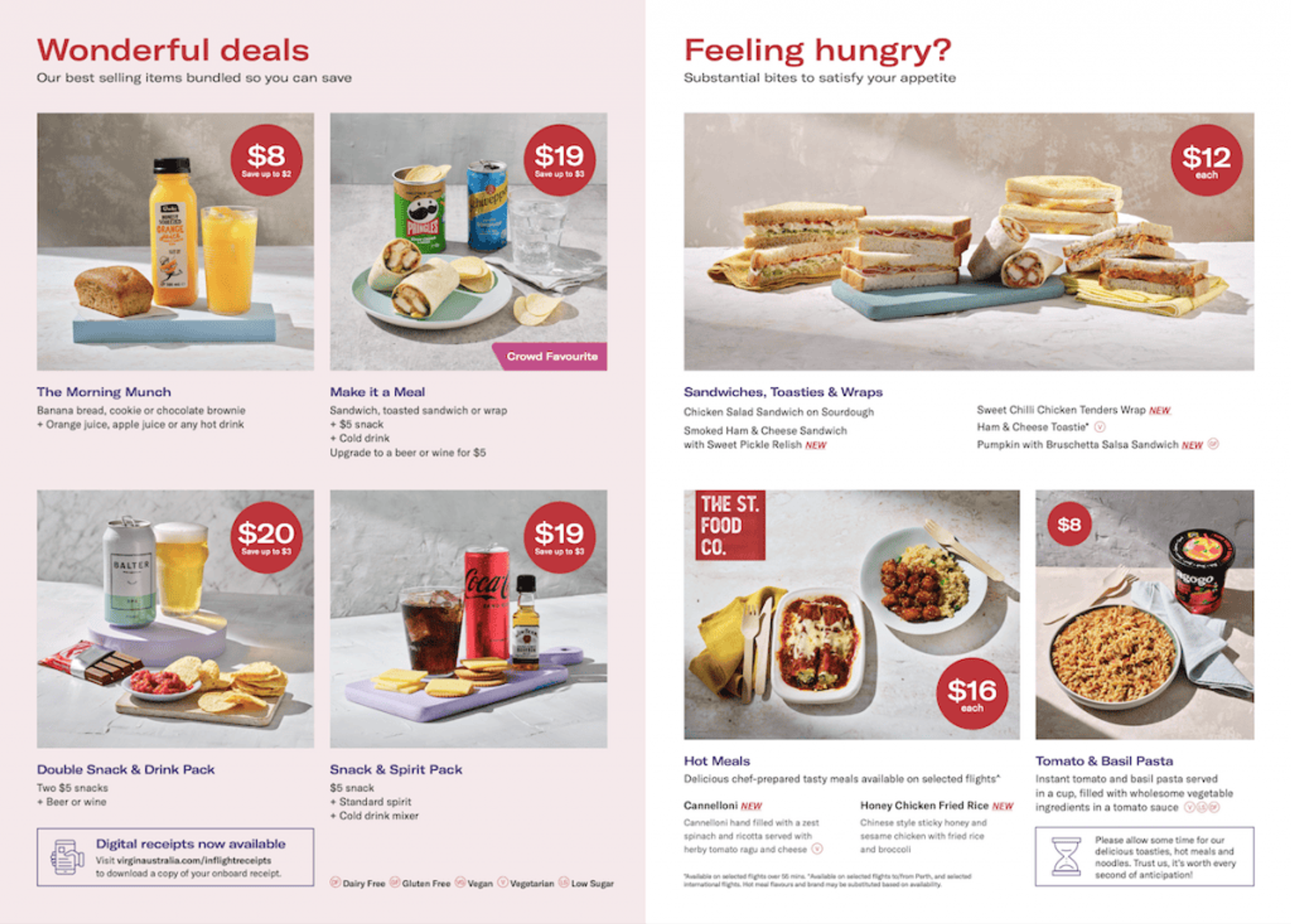 Virgin Australia menus 2024