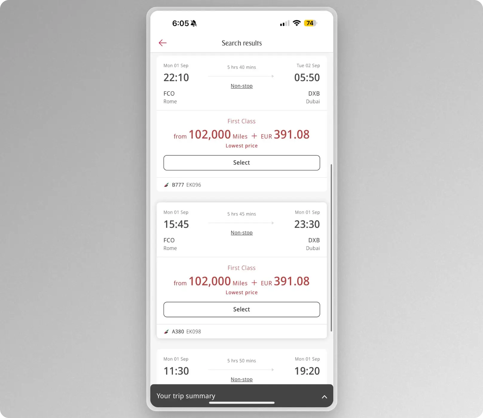 Skywards status holders also still have access to first class