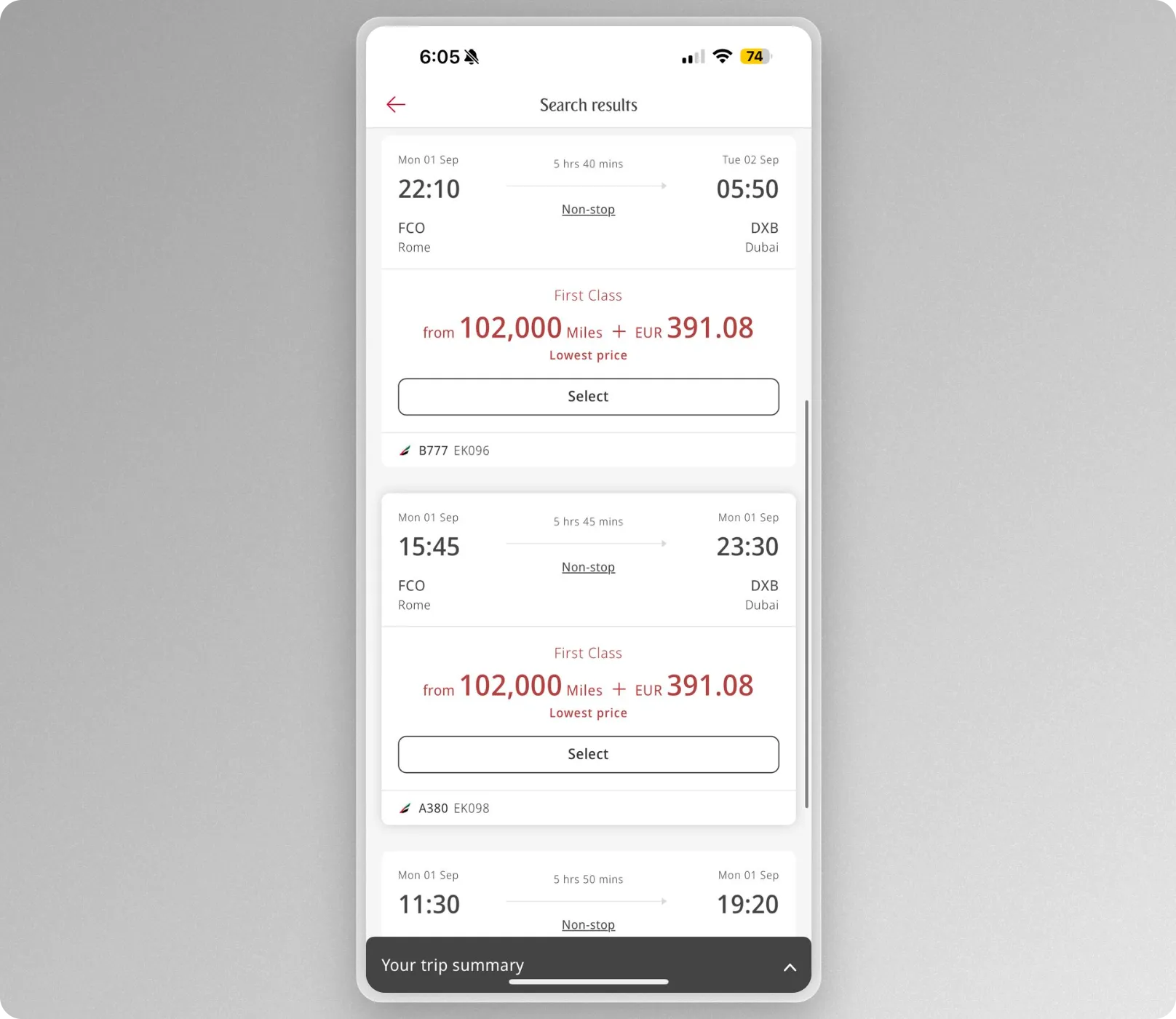 Skywards status holders also still have access to first class