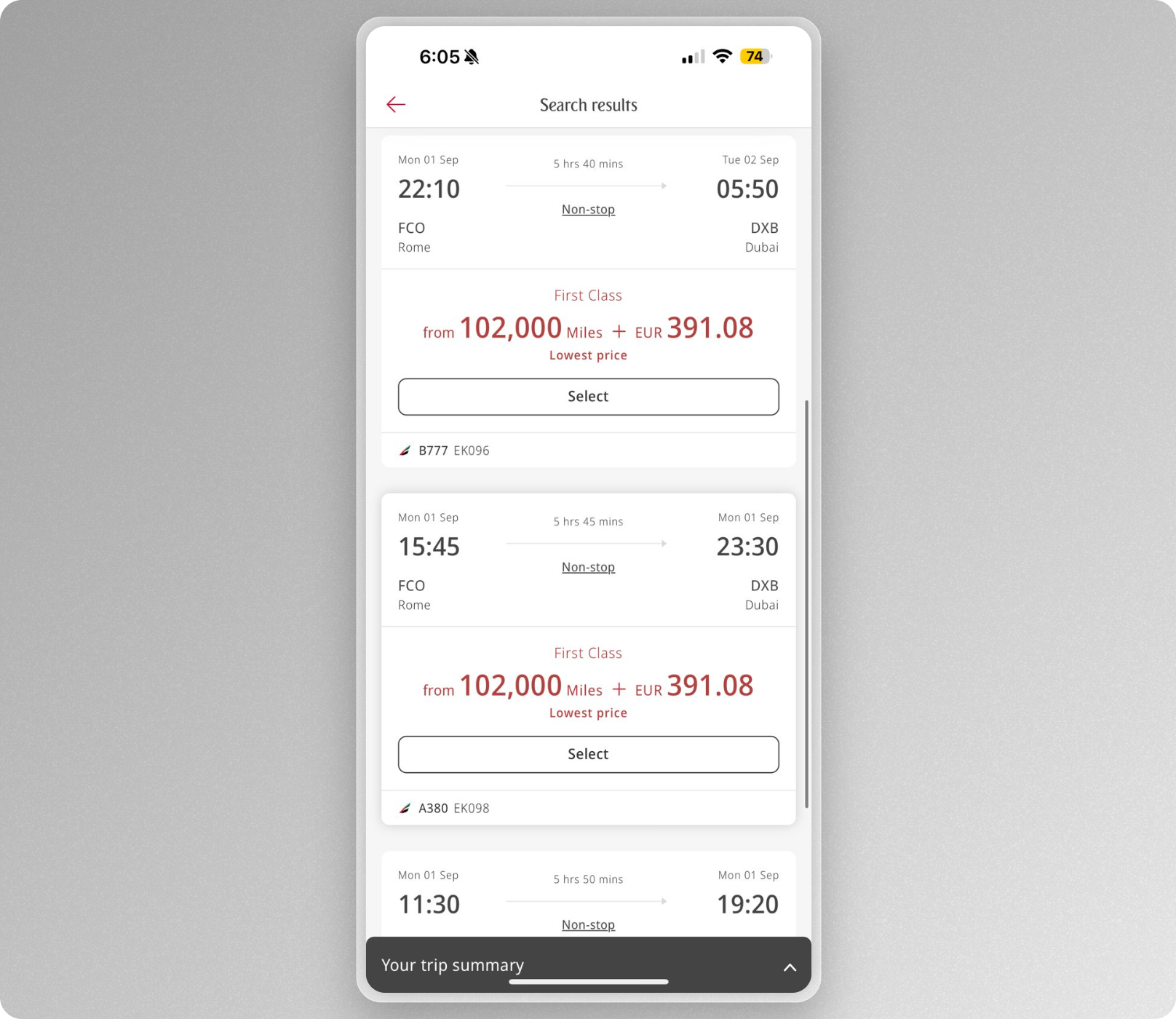 Skywards status holders also still have access to first class