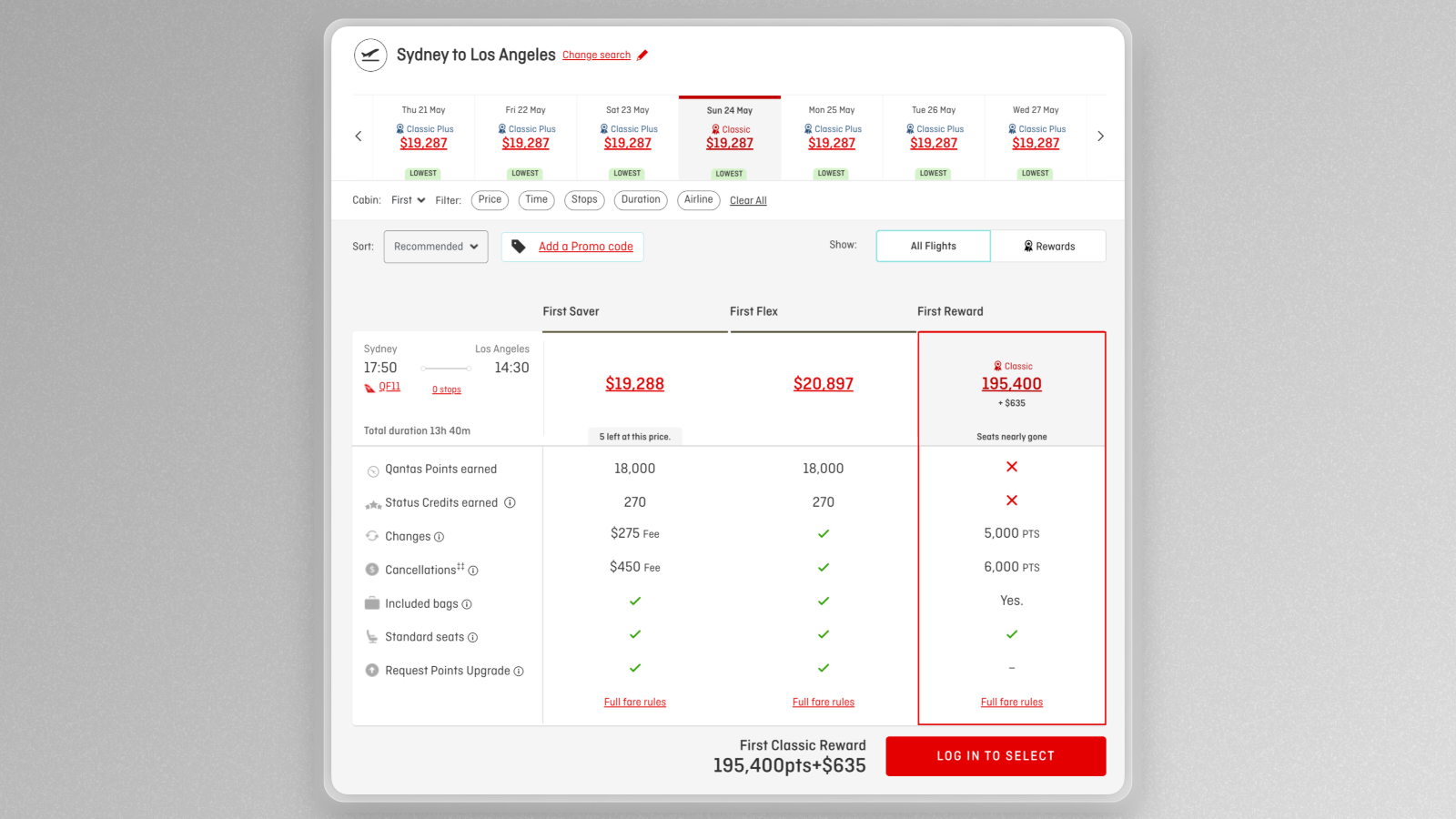 Redeem Qantas Points for first class flights