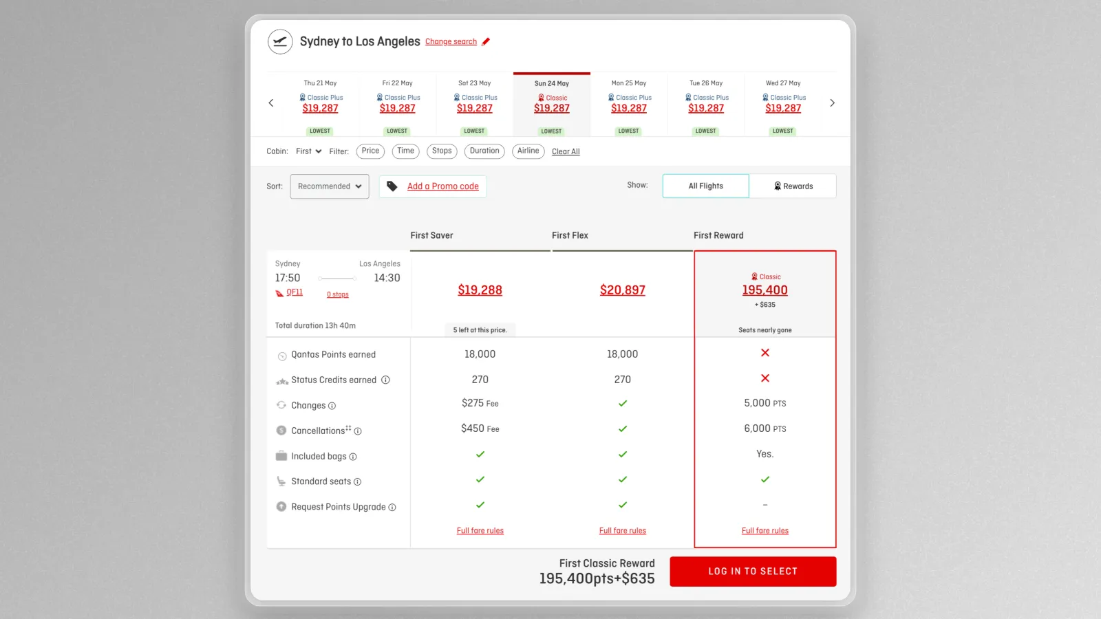 Redeem Qantas Points for first class flights