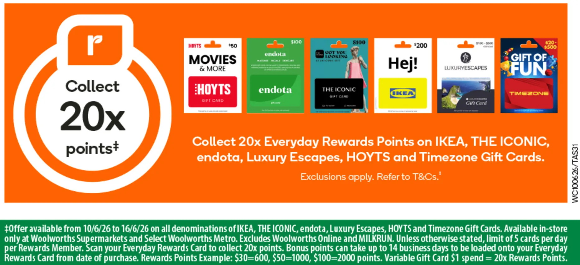 Woolworths bonus offer on gift cards