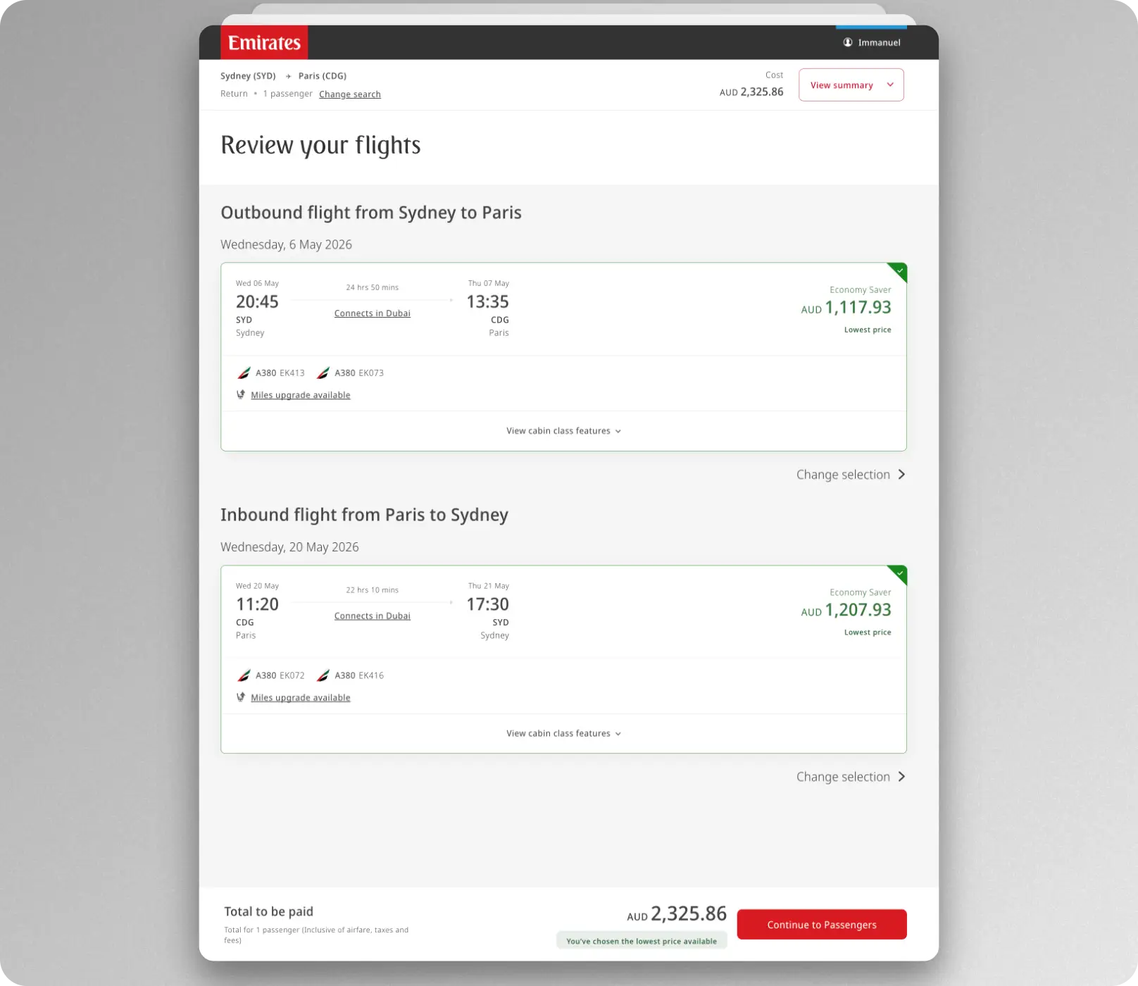 Emirates student discount tested