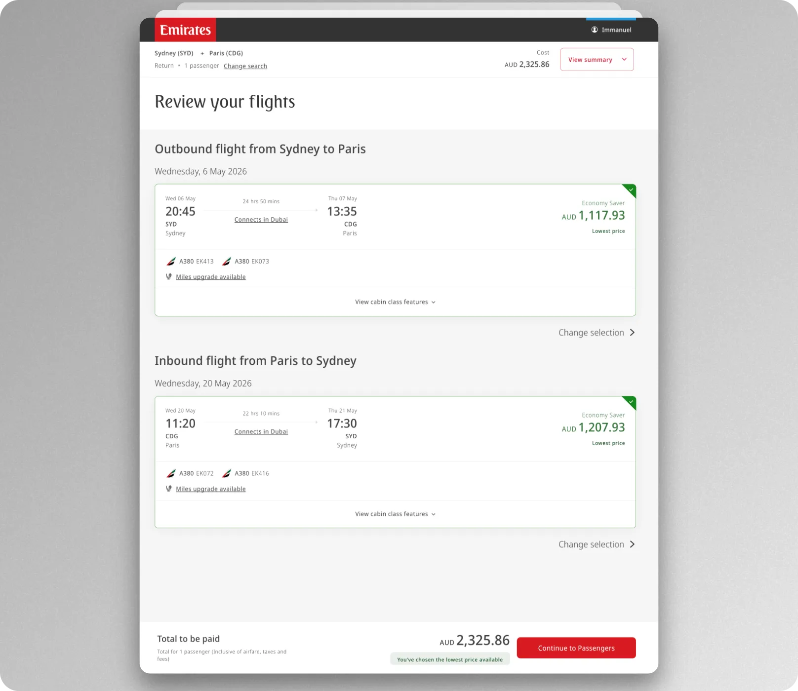 Emirates student discount tested