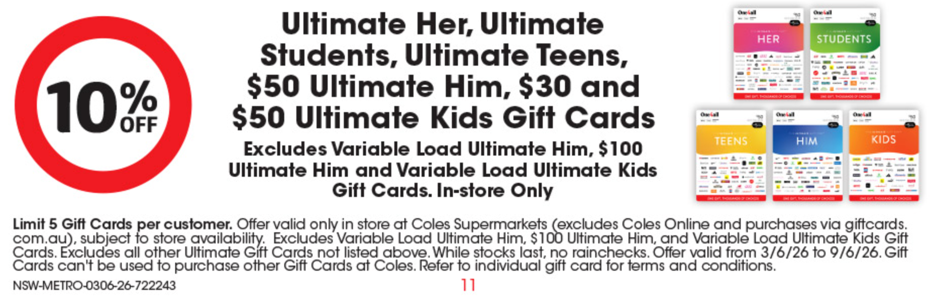 Coles bonus offer on gift cards
