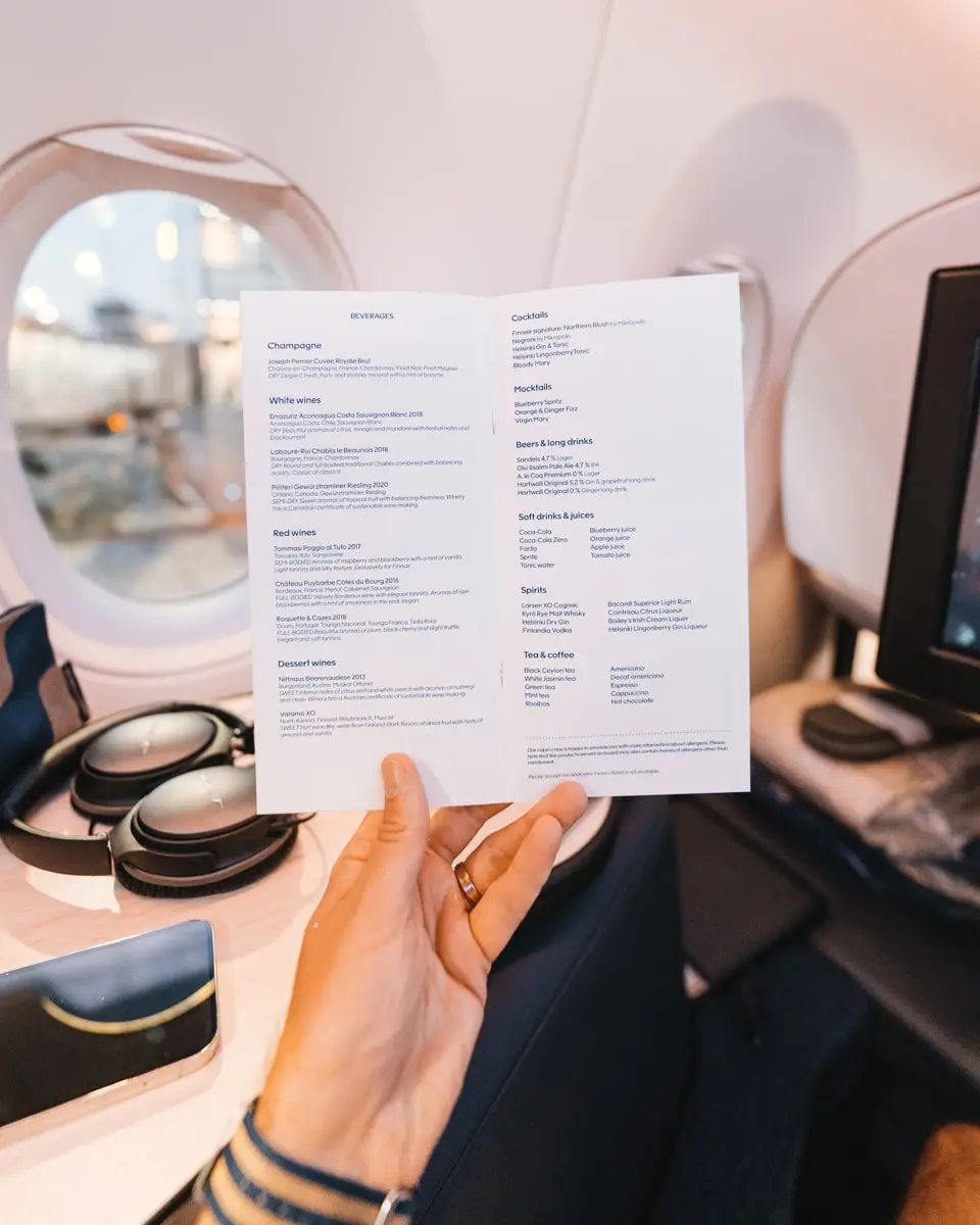 Finnair business class beverage menu