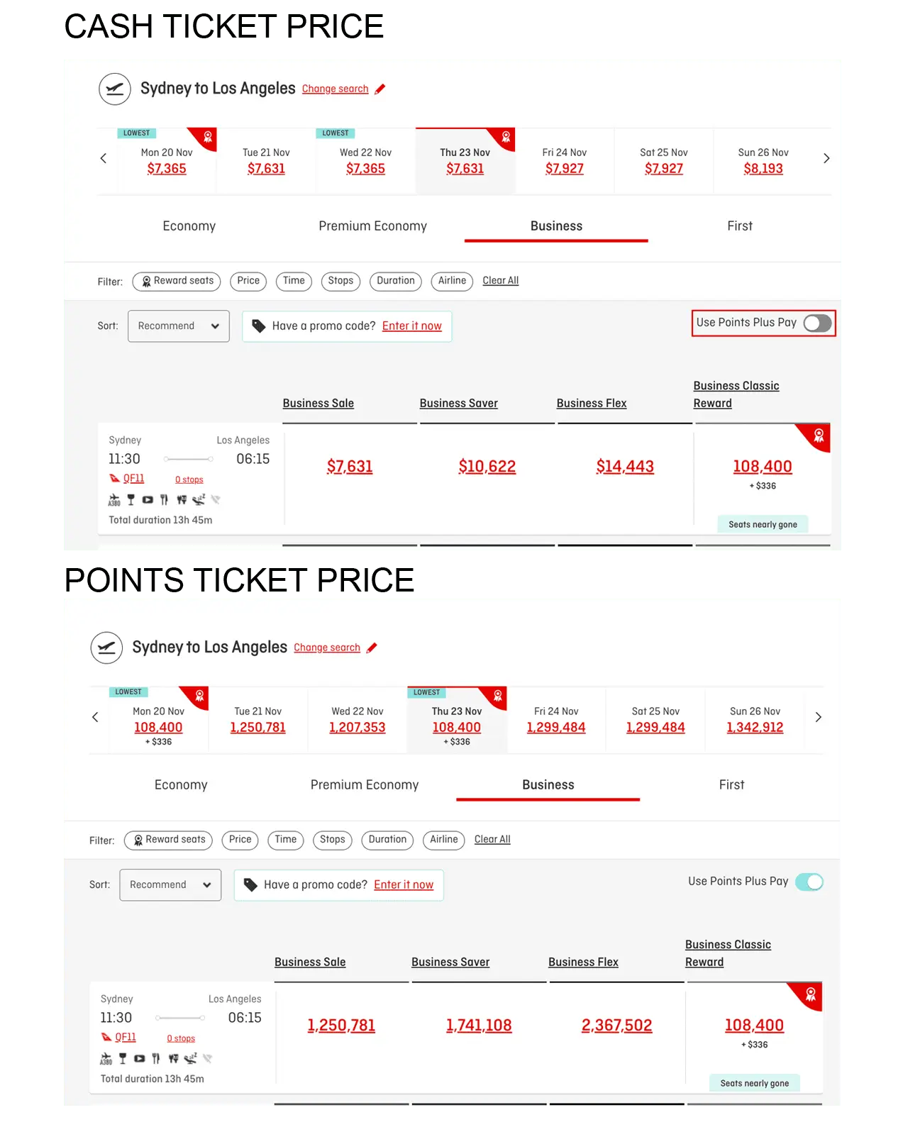 Qantas Points Pay vs Classic Reward