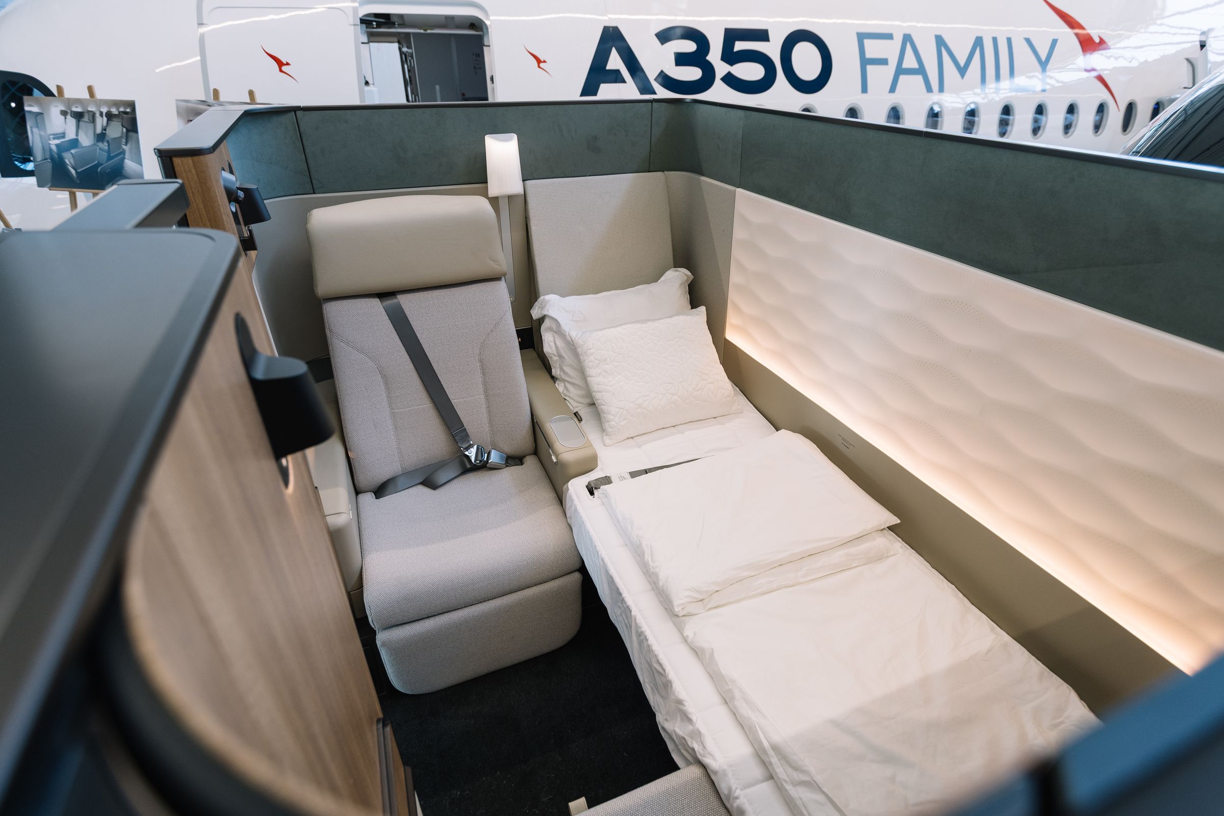 Qantas A350 first class mock up at Airbus Toulouse