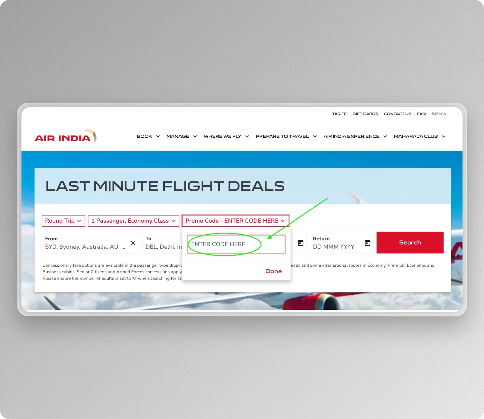 Air India promo code - how to use