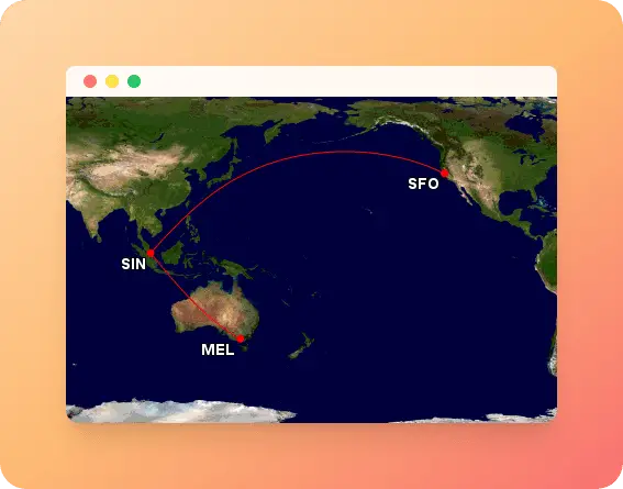 Melbourne to San Francisco via Singapore