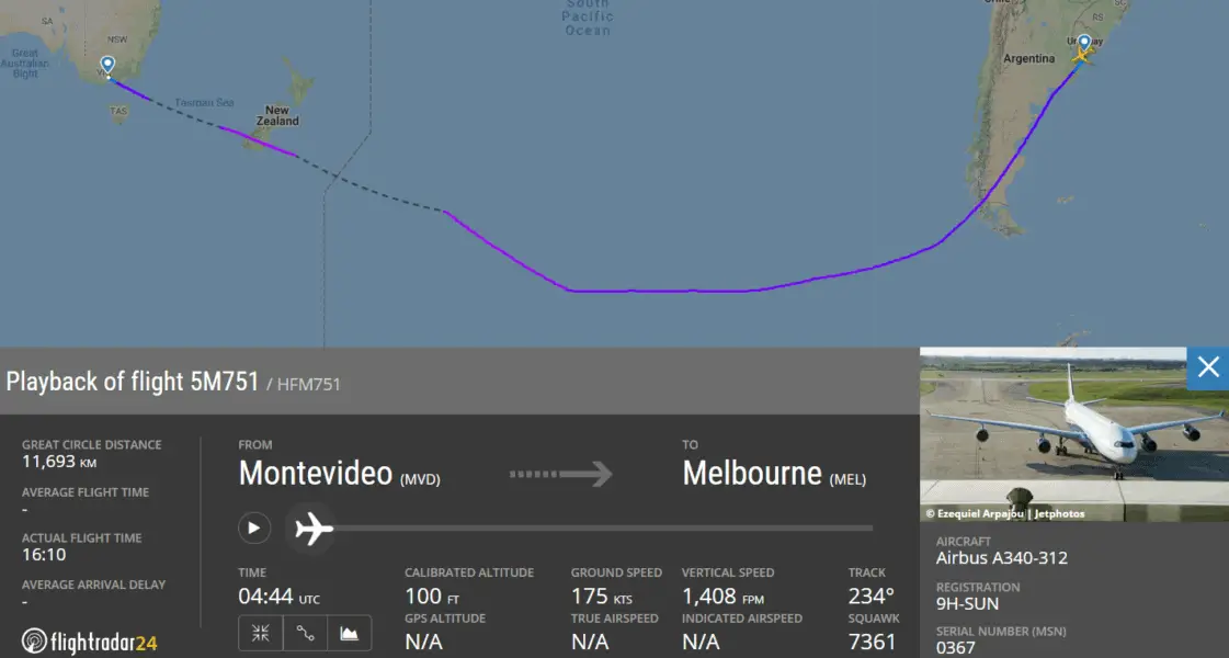 Hi Fly Montevideo to Melbourne