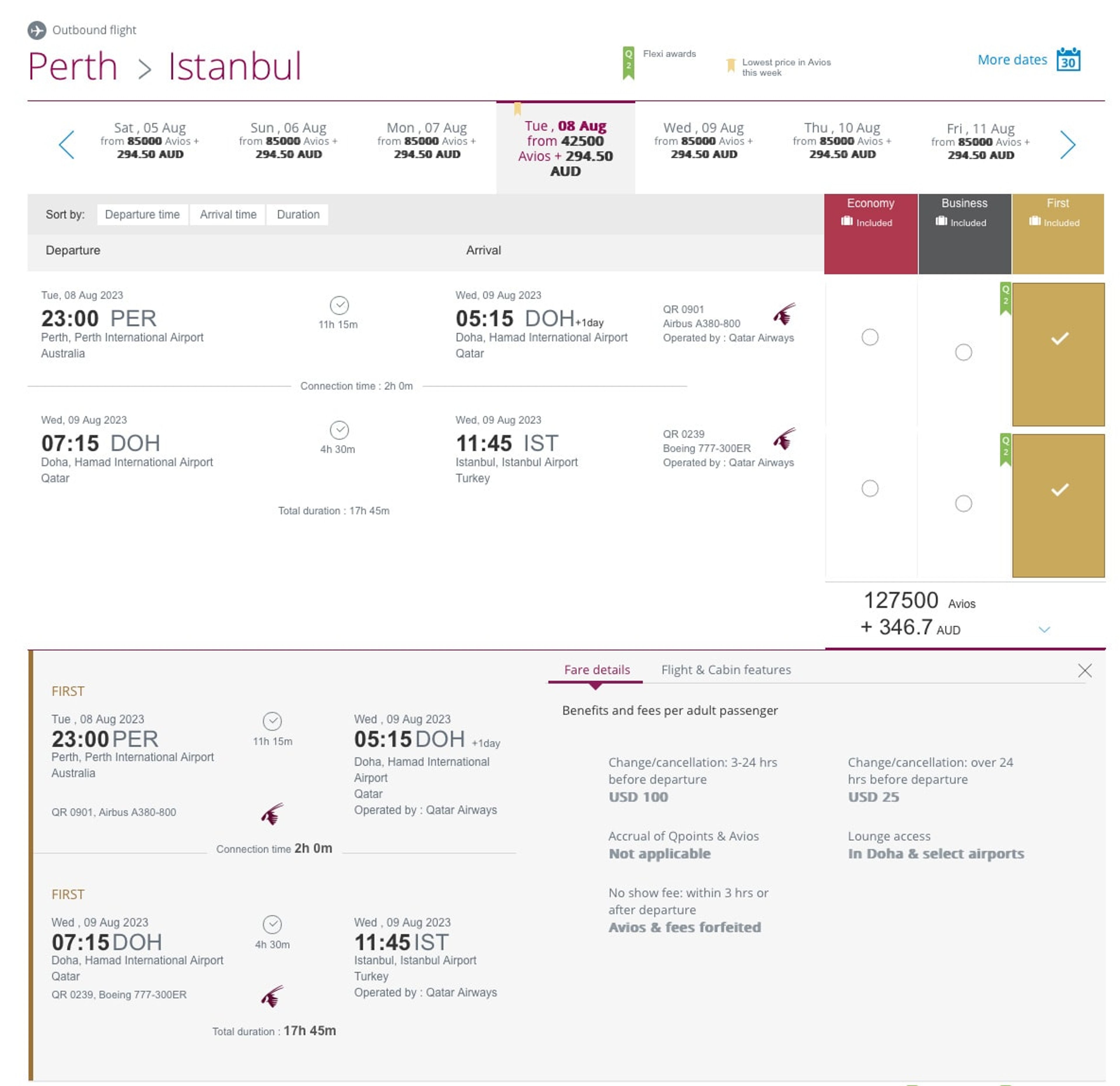 Qatar Saver Price First Class to Europe