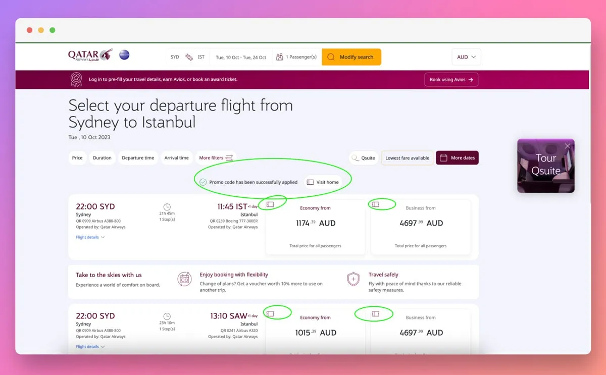 website interface