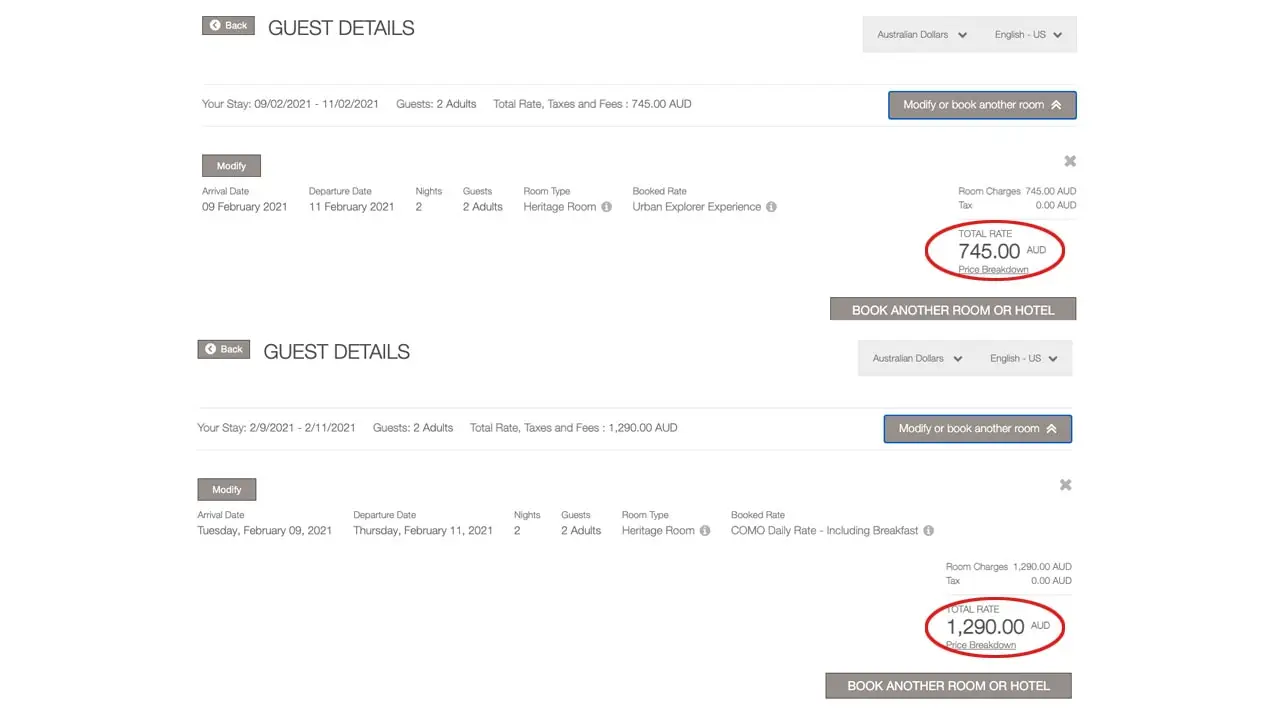 COMO Booking Example