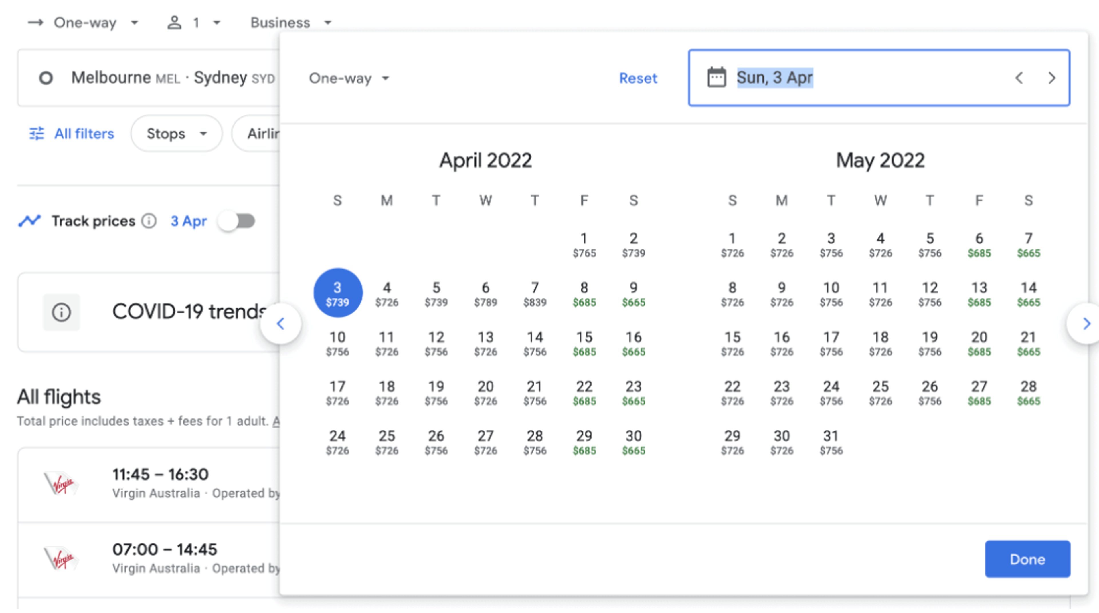 Google Flights Calendar View