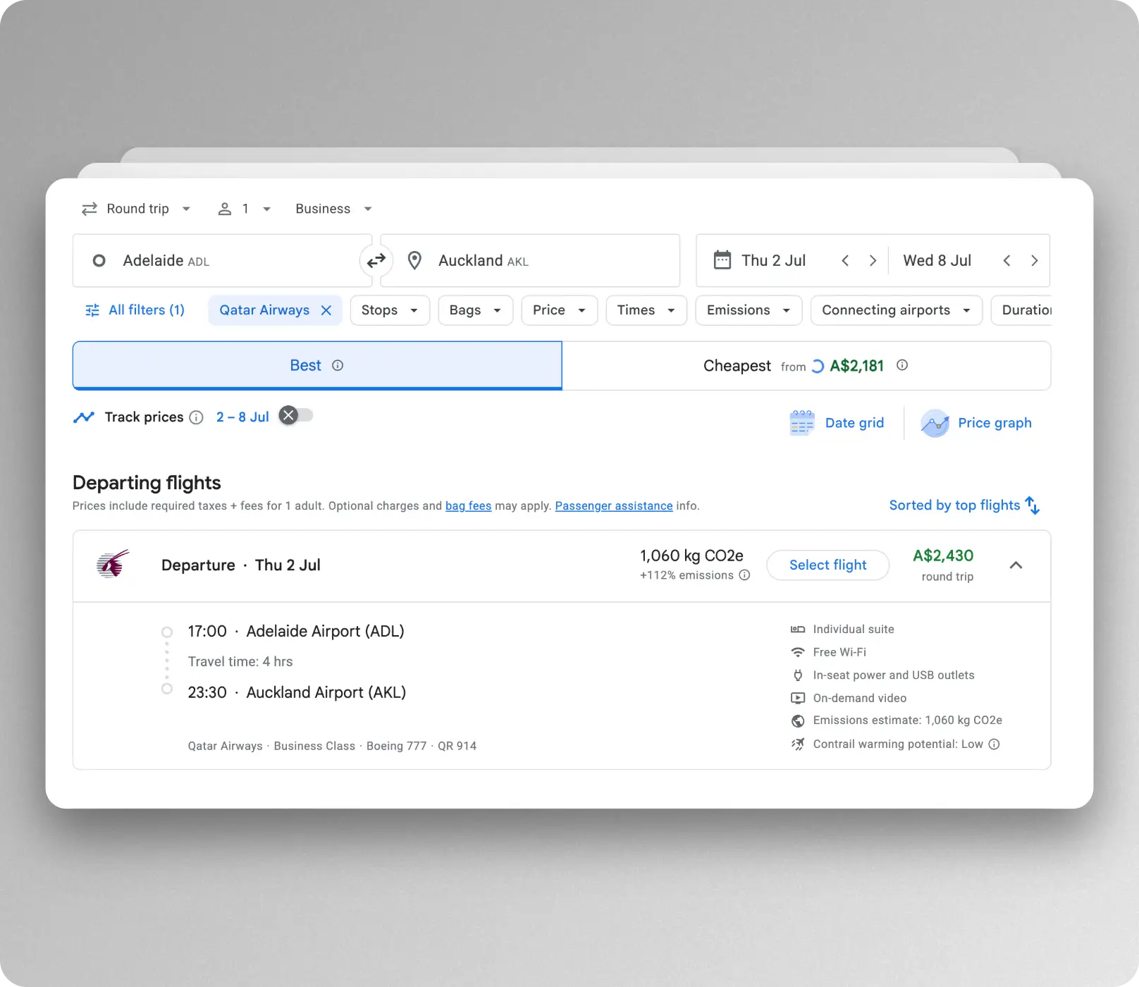 Qatar Airways cash price