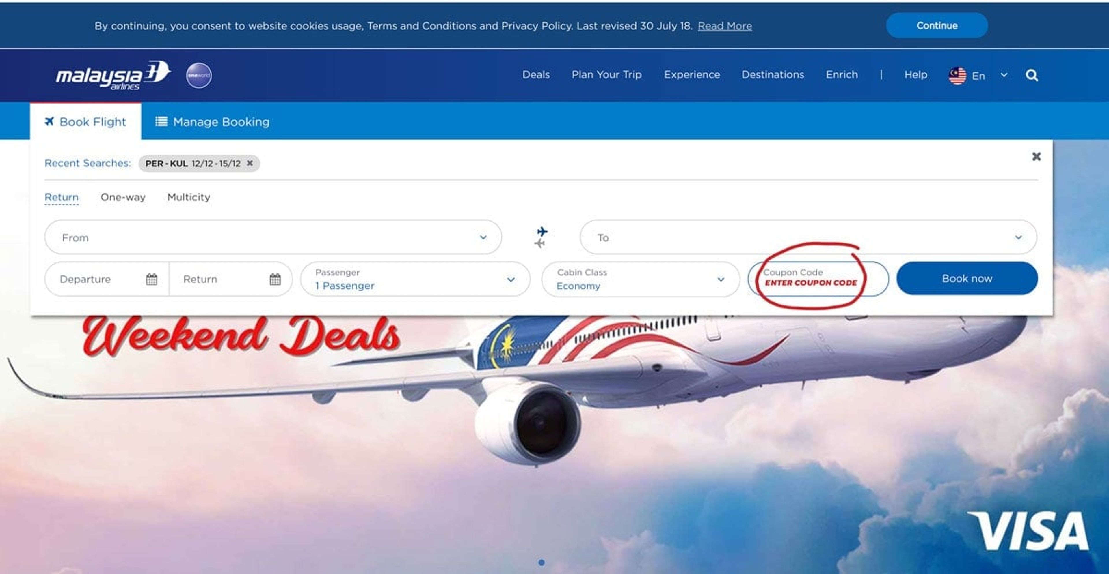 how to use a Malaysia Airlines coupon code