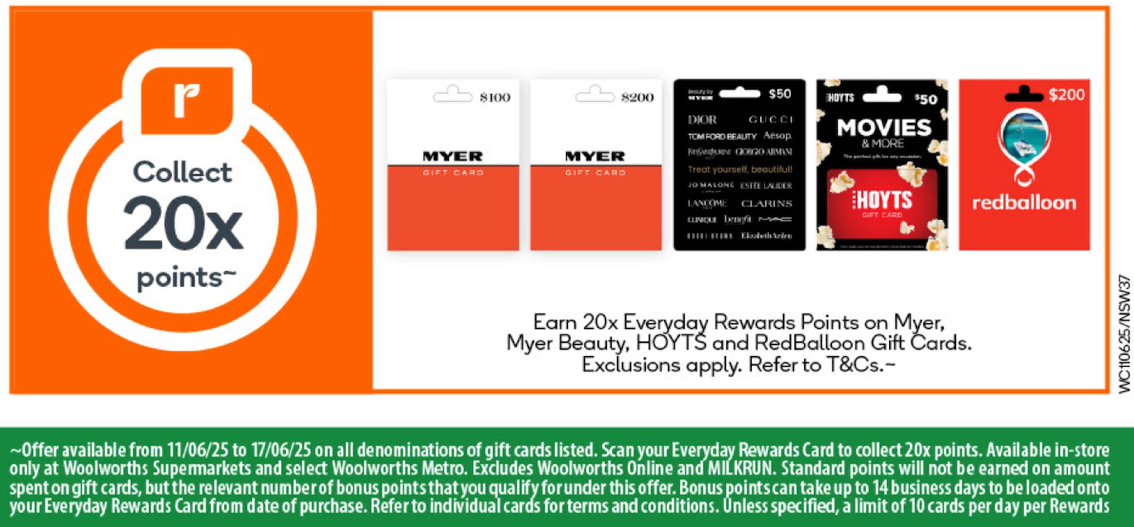 Bonus Everyday Rewards Points on gift cards at Woolworths