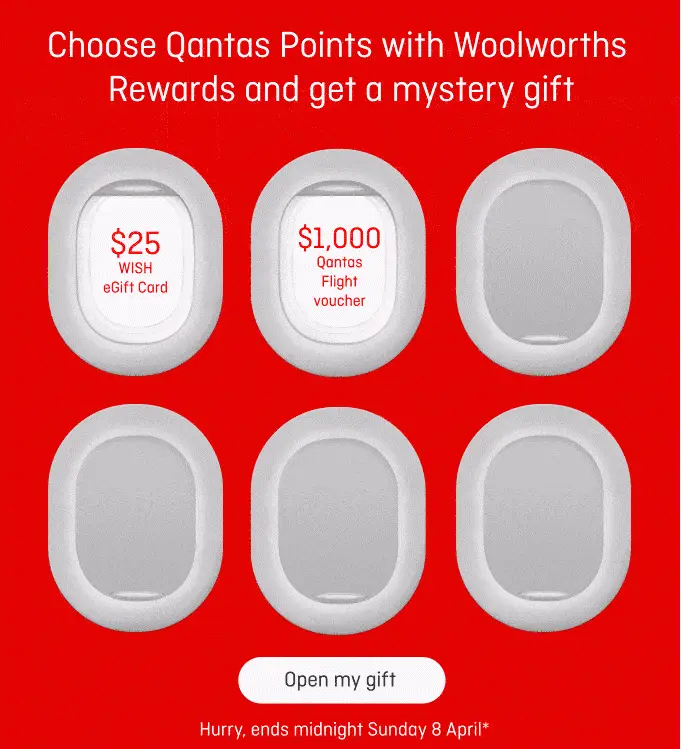 Link Woolworths Rewards to Qantas for a bonus gift egift Card