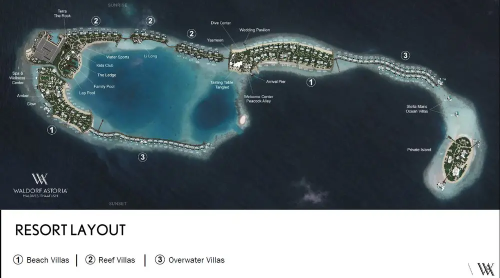 How I booked Waldorf Astoria Maldives For $2400 instead of $14000 Resort Layout