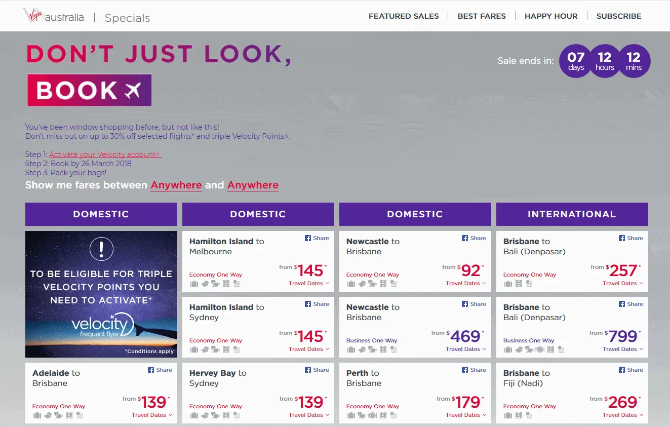 Virgin Australia Triple Points Promo Rates
