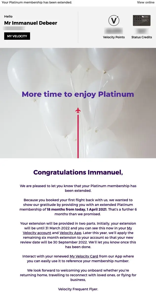 Velocity Bonus 6 Months Status