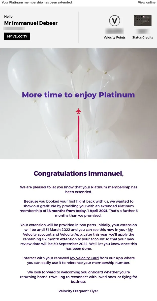 Velocity Bonus 6 Months Status