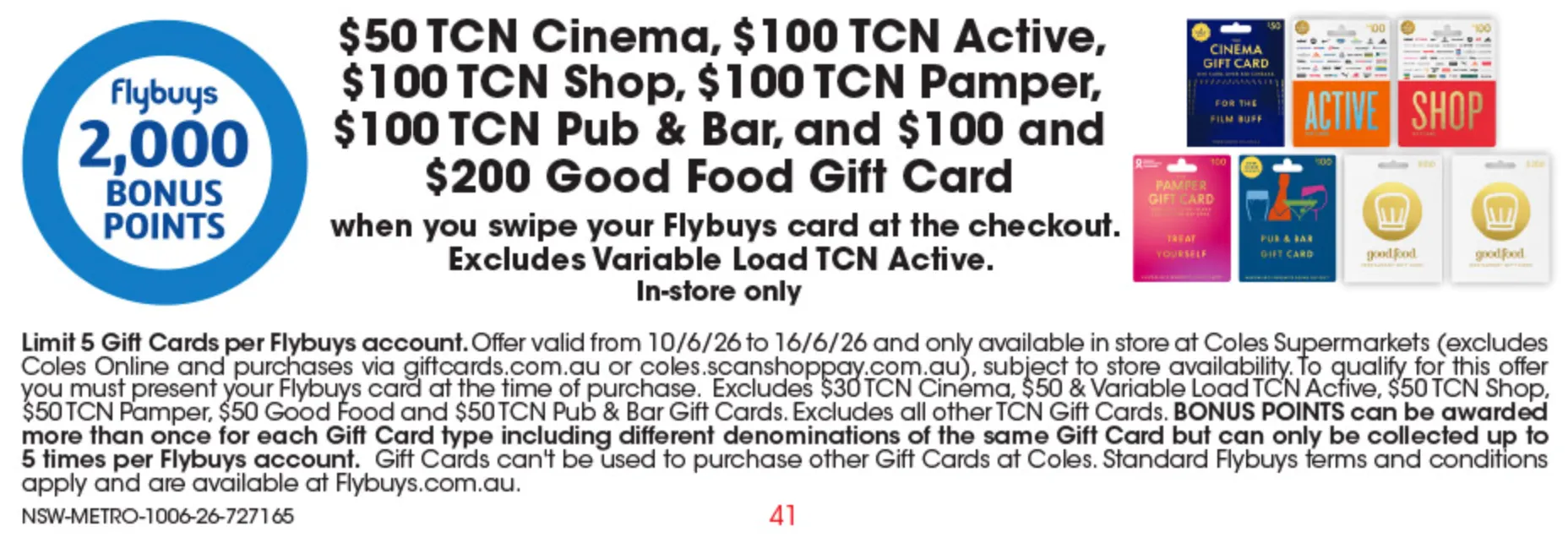 Coles bonus offer on gift cards