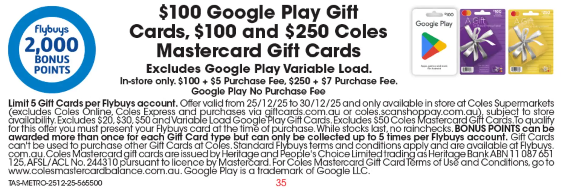 Bonus Flybuys on gift cards at Coles