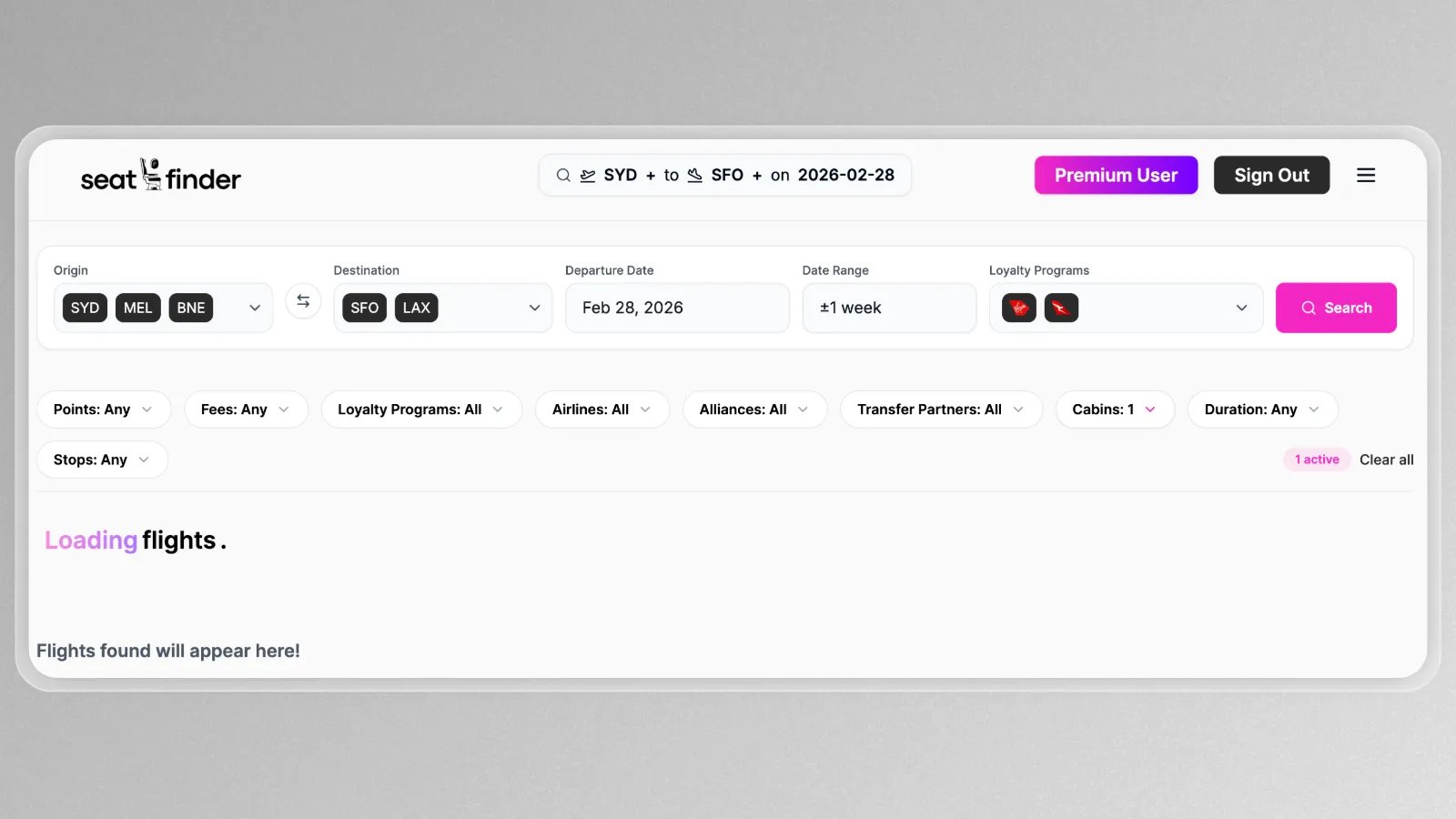 Live Award Searches With Seatfinder