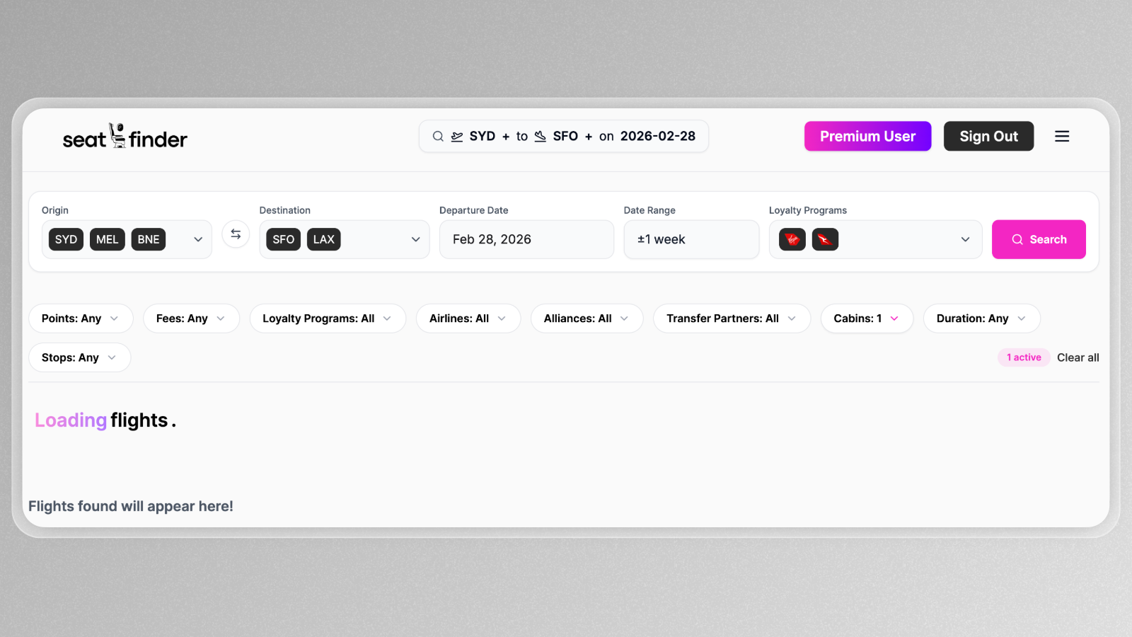 Live Award Searches With Seatfinder