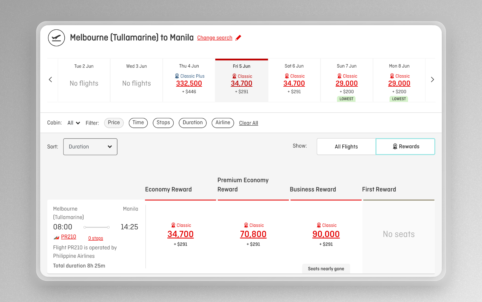 Searching via the regular booking flow