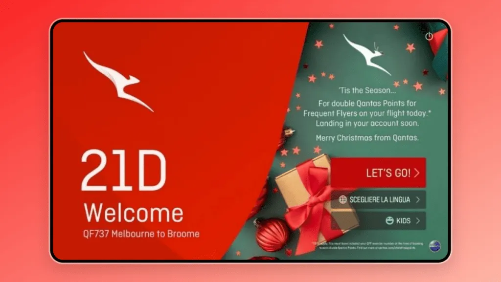 Qantas Christmas IFE onboard Roo-dolph