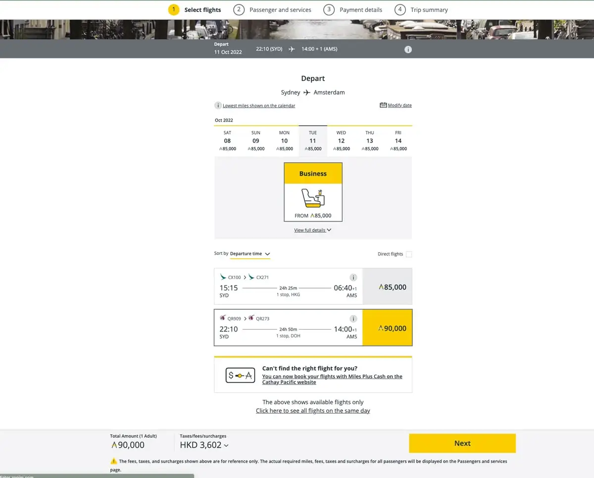 SYD - AMS Sample Flight