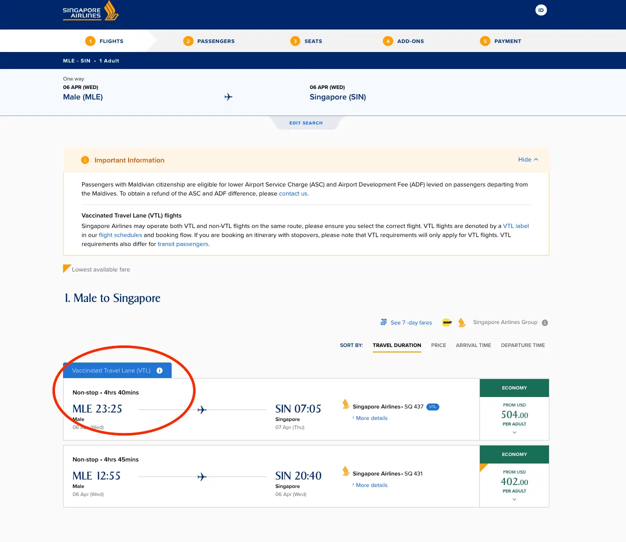 Singapore Airlines Flight