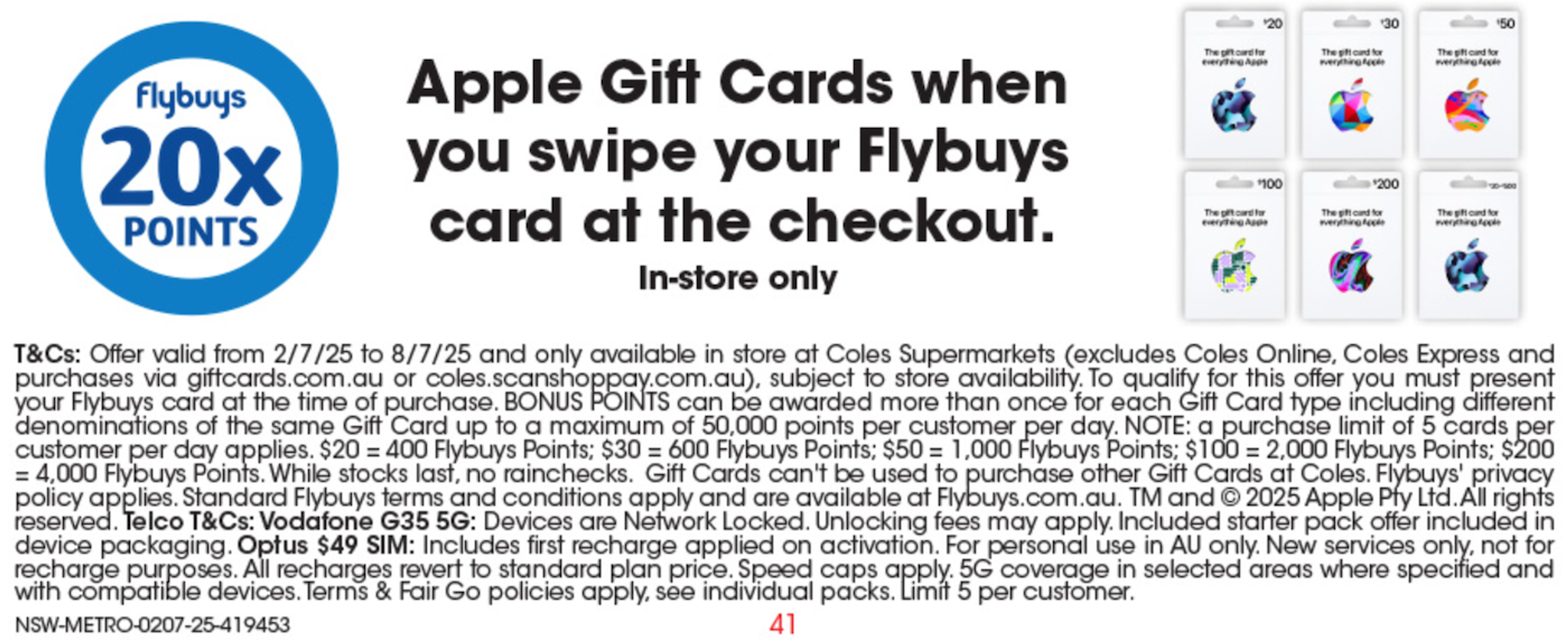 Bonus Flybuys Points on gift cards at Woolworths