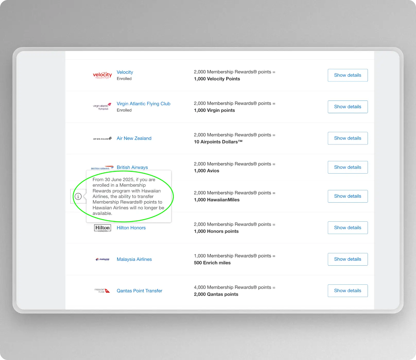 HawaiianMiles transfer from Amex Membership Rewards
